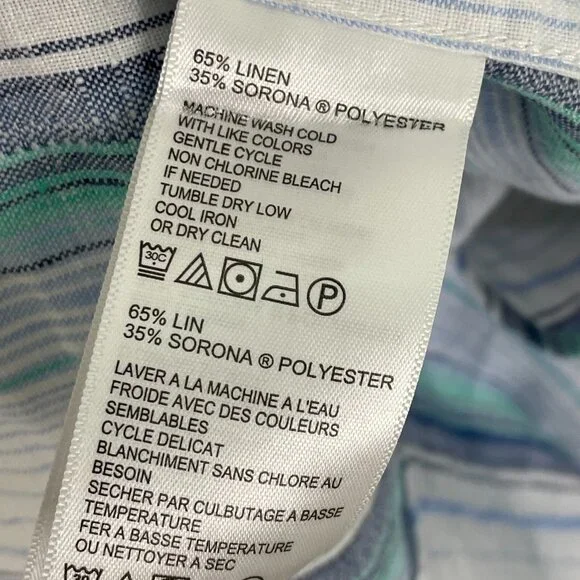 Tommy Bahama Mens Large Stripe Linen Blend Button Up Shirt Long Sleeve Vacation - Picture 8 of 11